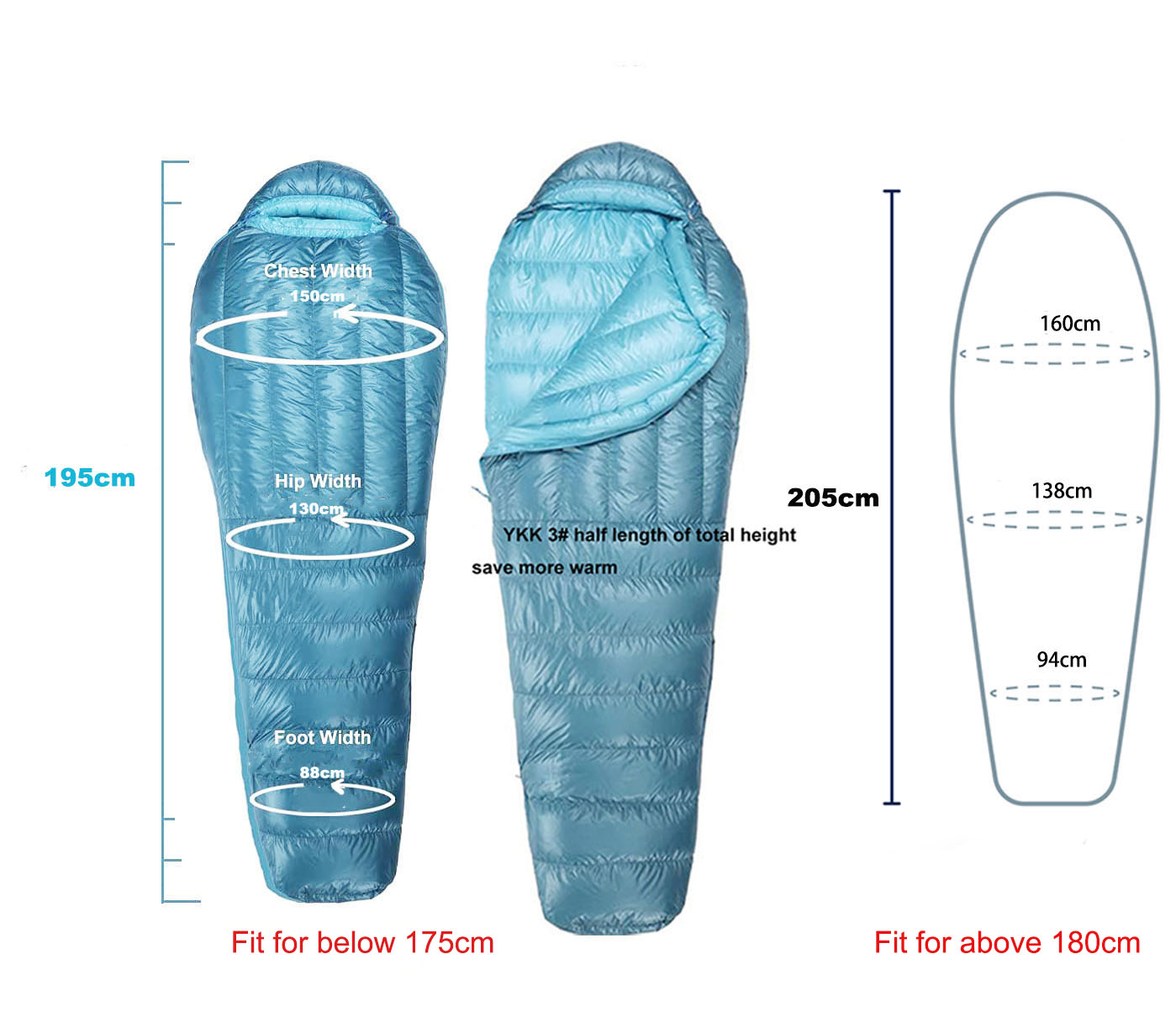 Down Sleeping Bag Backpacking 10D Nylon RDS 850FP 600g