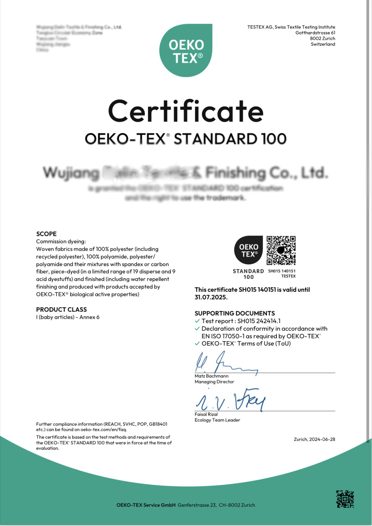 OEKO-TEX°STANDARD 100